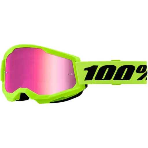 [50028-00016] GOGGLE 100% STRATA 2 AMARILLO NEON LENTE ROSA ESPEJO